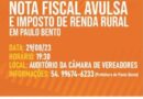 Palestra em Paulo Bento abordará Nota Fiscal Eletrônica e Imposto de Renda Rural.